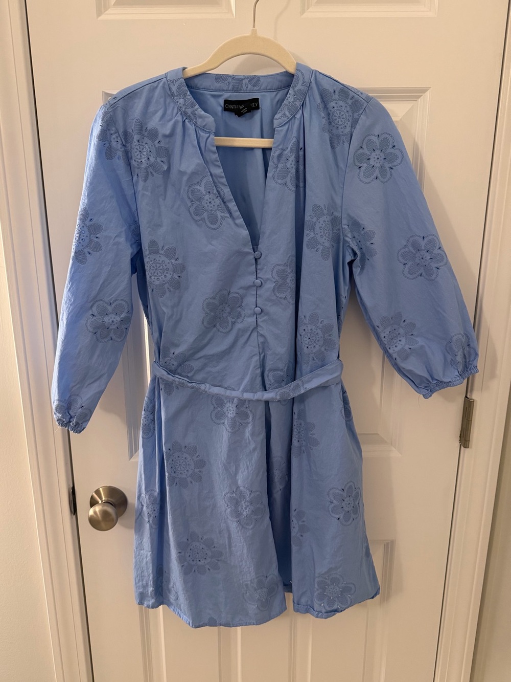 Cynthia Rowley Light Blue Floral Eyelet Mini Dress